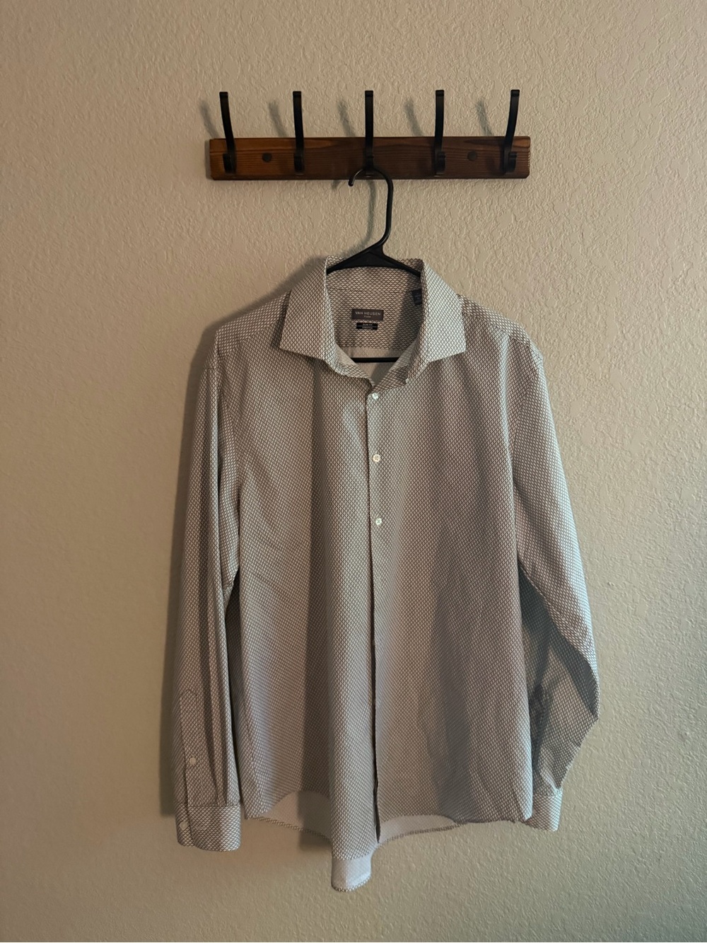Van Heusen Flex Slim Fit Stretch Dress Shirt White Black Pattern XL 17 34/35
